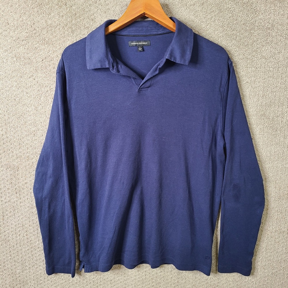 Banana Republic Shirt Mens Large Blue Polo Long Sleeve Cotton Casual Comfort